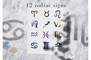 12 Watercolor Space Zodiac Signs Illustrations