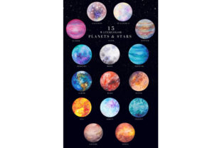 15 Watercolor Planets and Stars Set Review