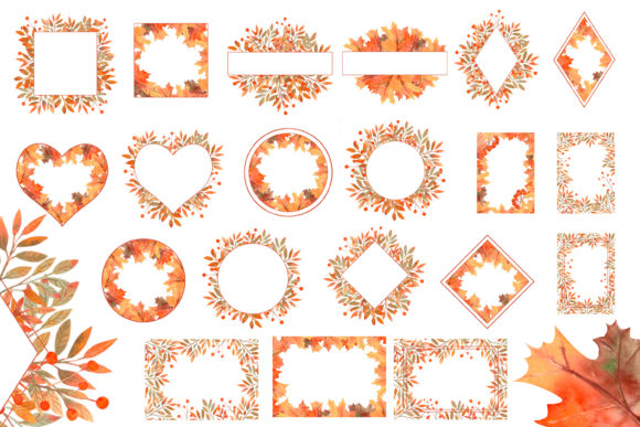 Autumn Leaves Watercolor Frames & Illustrations