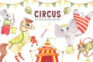 Circus Animals Watercolor Clipart & Illustrations