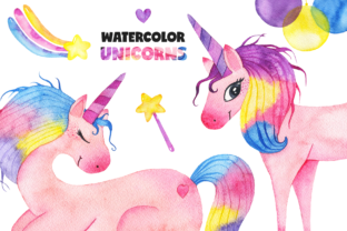 Cute Watercolor Unicorns Collection Illustrations