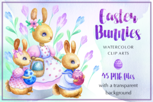 Easter Bunnies Watercolor Set Illustrations
