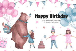 Happy Birthday Watercolor Clipart & Illustrations