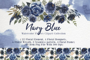 Navy Blue Flower Watercolor Clip-art & Illustrations