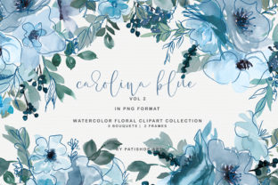 Pastel Blue Watercolor Floral Doodle Set & Illustrations