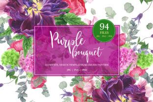 Purple Bouquet Watercolor Clipart & Illustrations