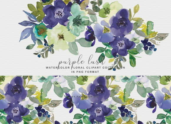 Purple Watercolor Floral Clipart Set Illustrations