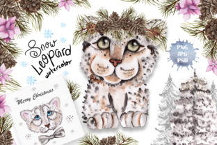 Snow Leopard Watercolor Set Illustrations