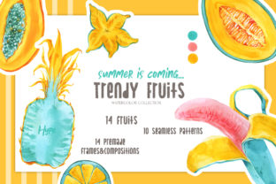 Trendy Fruits Watercolor Set Illustrations