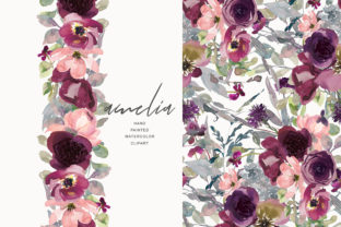 Watercolor Burgundy Flowers Clipart & Illustrations