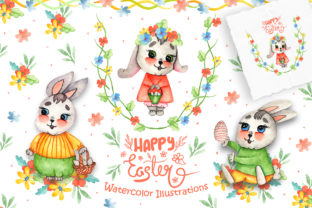Watercolor Easter Bunnies Illustrations Review