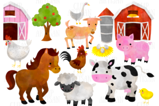 Watercolor Farm Animals Clipart & Illustrations