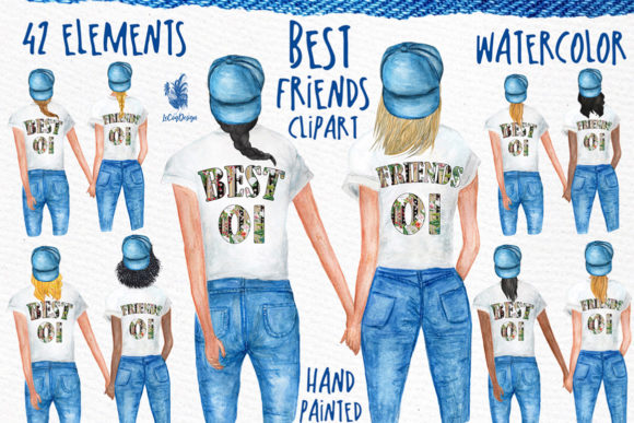 Watercolor Girls Best Friends Clipart Review