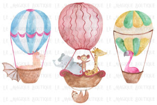 Watercolor Hot Air Balloon Trio Illustrations