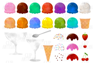 Watercolor Ice Cream Clip Art & Illustrations