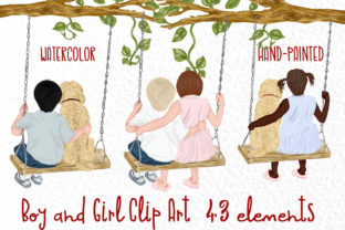 Watercolor Kids on Swing Illustrations Review