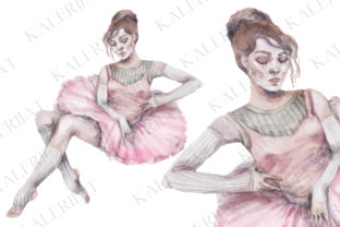 Watercolor Pink Ballet Dancer Girl Illustrations
